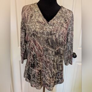 Coldwater Creek Abstract V-Neck 3/4 Sleeve Blouse